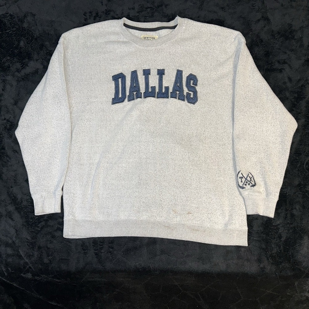 New York Popular Dallas Heather Gray Pullover Crewneck Shirt Mens XL Embroidery